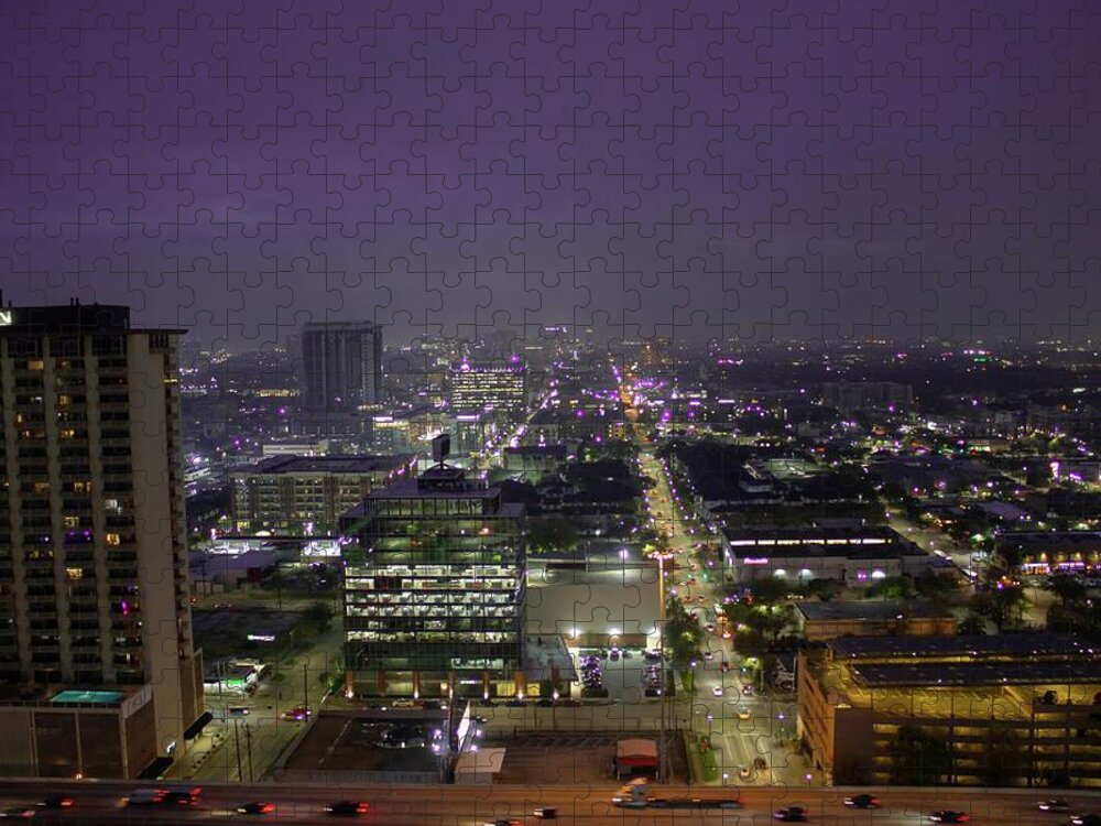 Houston Downtown Lights Jigsaw Puzzle featuring the photograph Downtown Houston by Rocco Silvestri