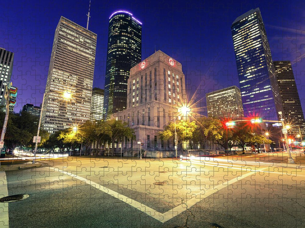 Dawn Jigsaw Puzzle featuring the photograph Downtown In Houston by Lightkey