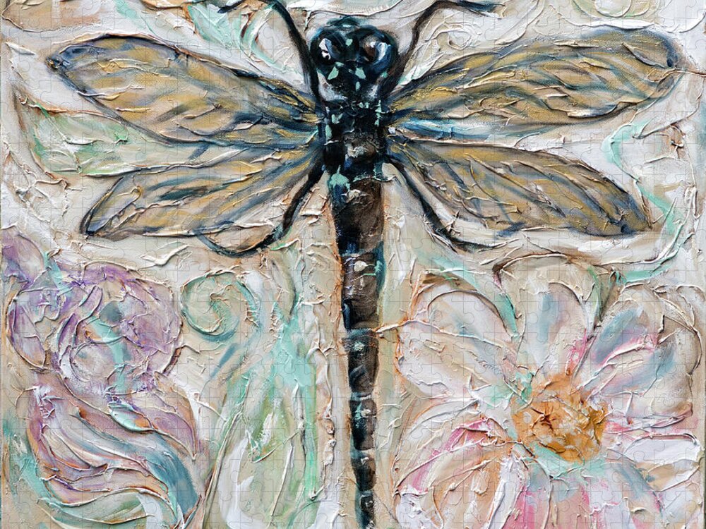 Ocean Jigsaw Puzzle featuring the painting Dragonfly by Linda Olsen