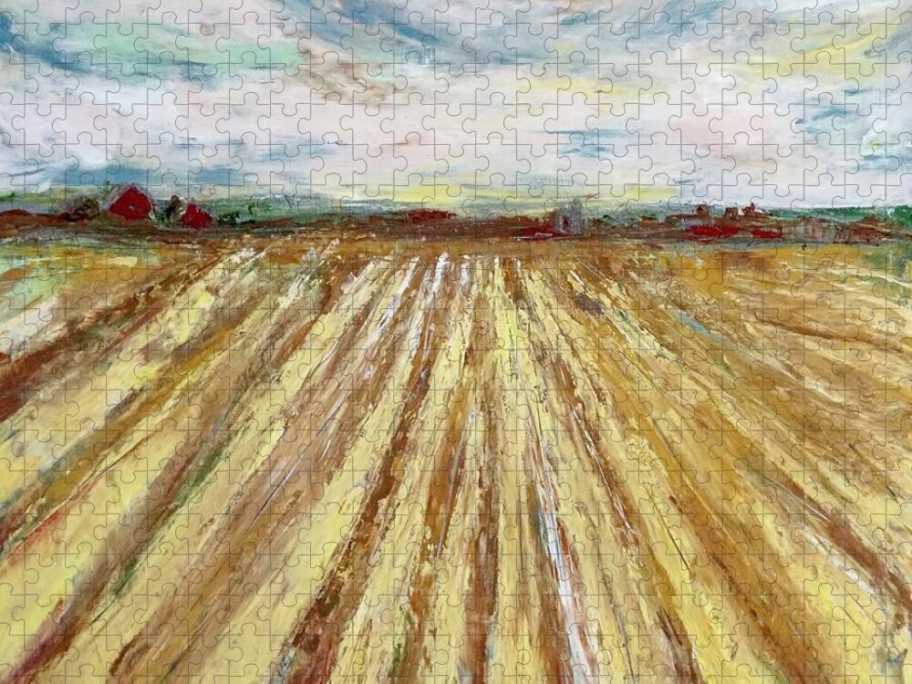 Wheat Jigsaw Puzzle featuring the painting Dream Fields Midwest Farm by Patty Donoghue