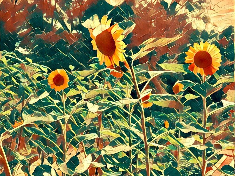 Sunflowers Jigsaw Puzzle featuring the digital art Dream of Sunflowers by Karen Francis