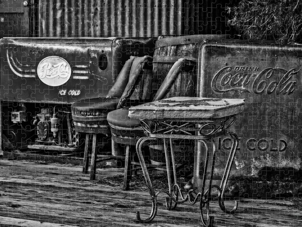 Coca Cola Jigsaw Puzzle featuring the photograph Drink Pepsi Cola and Coca Cola BW by Susan Candelario