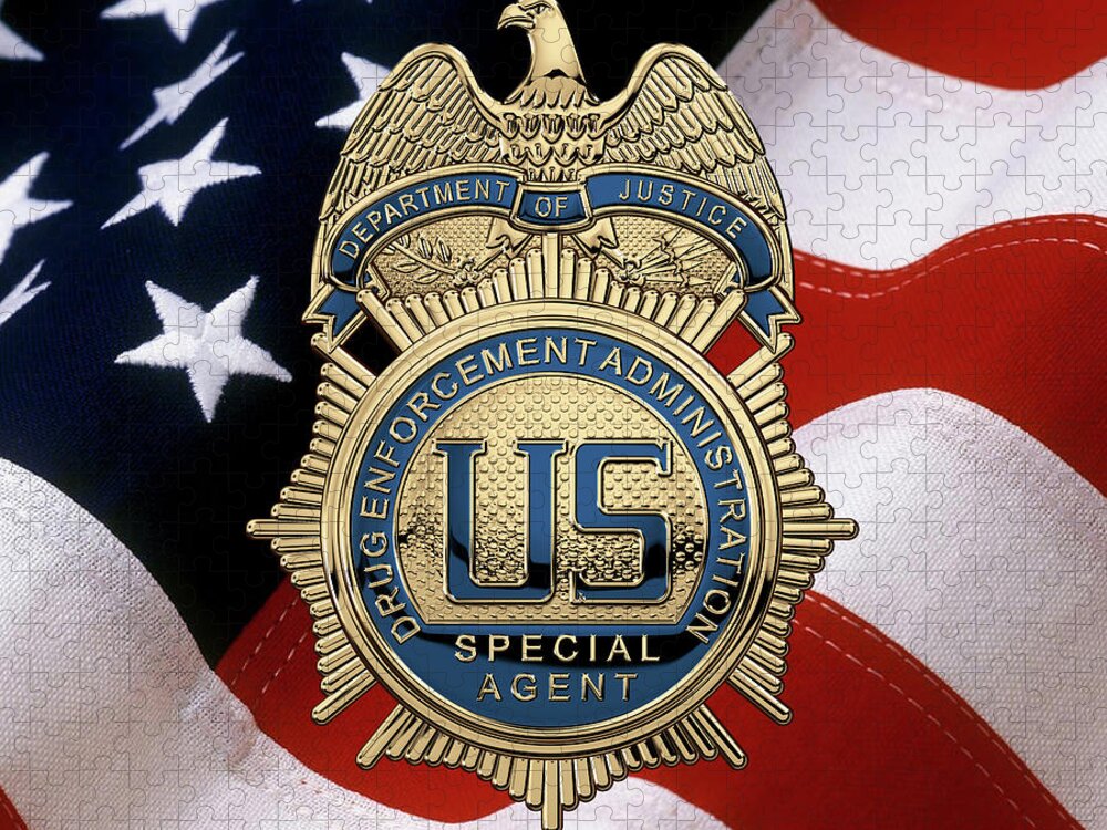  ‘law Enforcement Insignia & Heraldry’ Collection By Serge Averbukh Jigsaw Puzzle featuring the digital art Drug Enforcement Administration - D E A Special Agent Badge over American Flag by Serge Averbukh