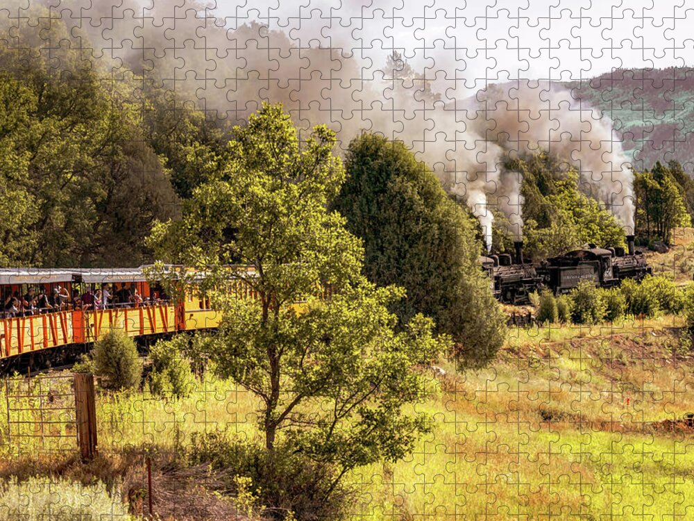 America Jigsaw Puzzle featuring the photograph Durango Railroad Blowing Smoke - Colorado Mountain Landscape by Gregory Ballos