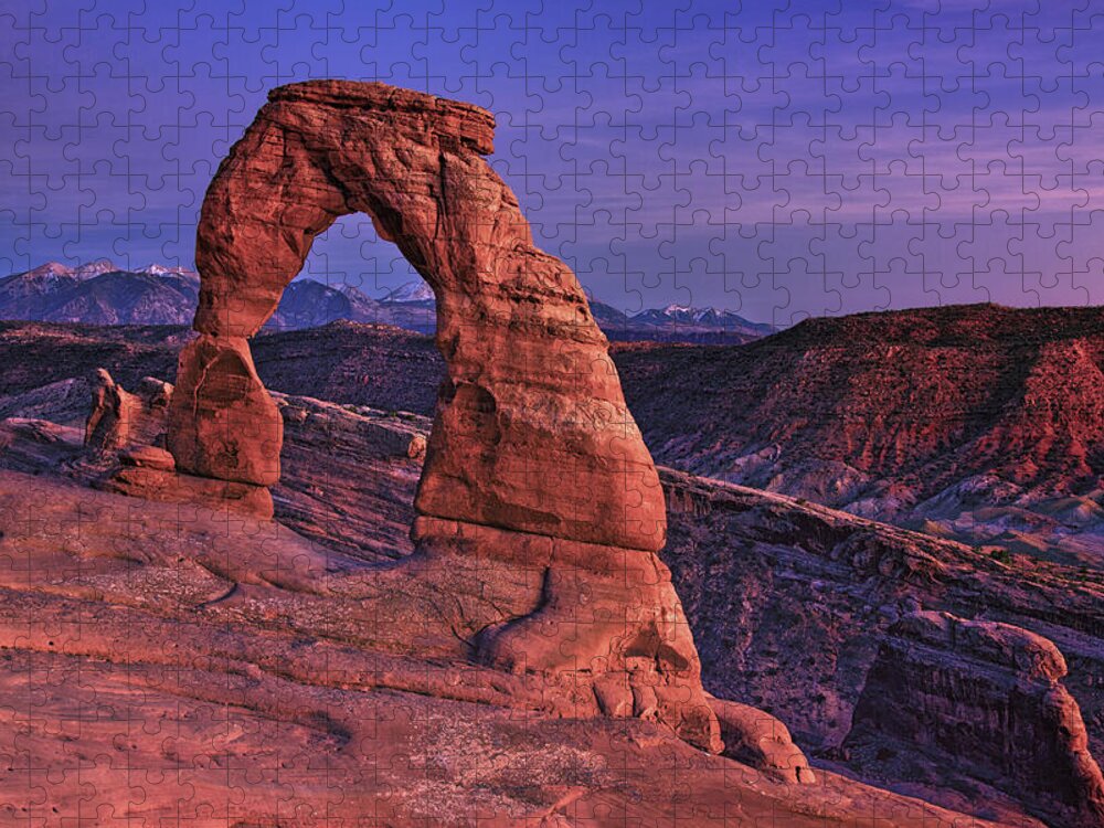 Scenics Jigsaw Puzzle featuring the photograph Dusk At Delicate Arch, Arches National by Michael Riffle