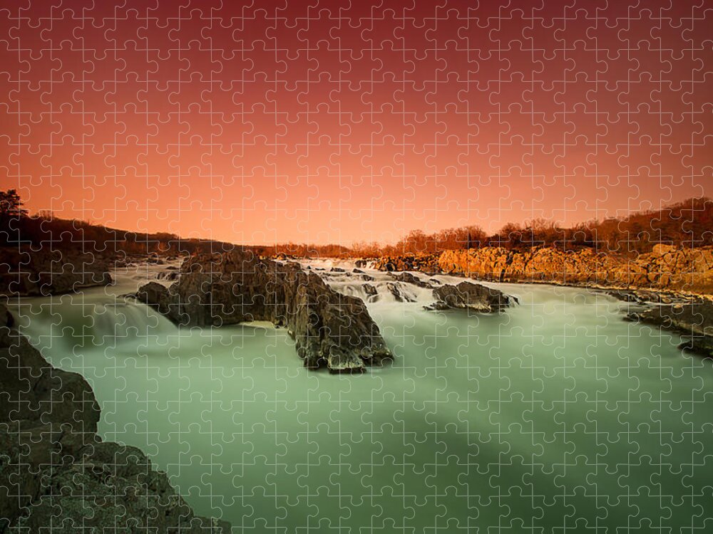 Tranquility Jigsaw Puzzle featuring the photograph Dusk At Great Falls, Virginia by Mark K. Daly