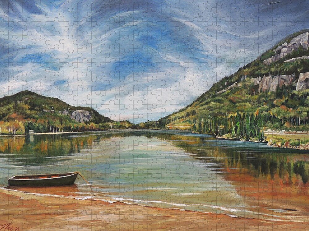 Echo Lake Jigsaw Puzzle featuring the painting Echo Lake in Franconia Notch New Hampshire by Nancy Griswold
