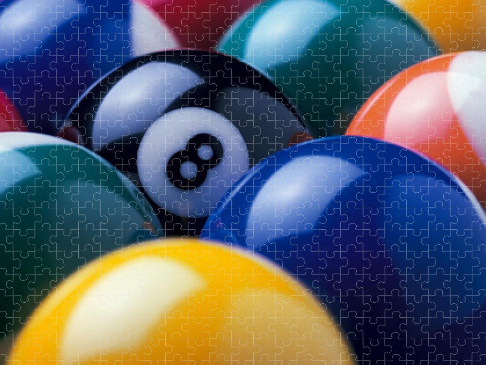 Snooker Jigsaw Puzzle featuring the photograph Eight Ball Among Other Billiard Balls by Comstock