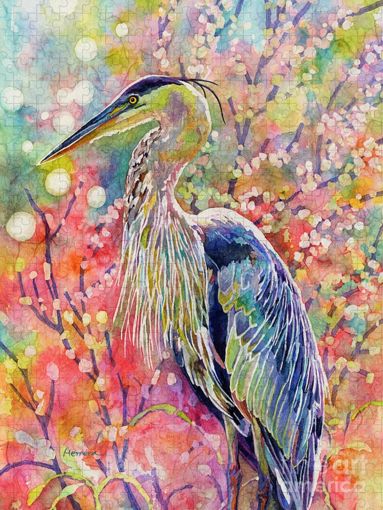 Heron Jigsaw Puzzle featuring the painting Elegant Repose by Hailey E Herrera