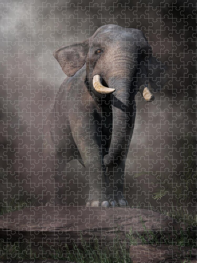 Elephant Jigsaw Puzzle featuring the digital art Elephant by Daniel Eskridge