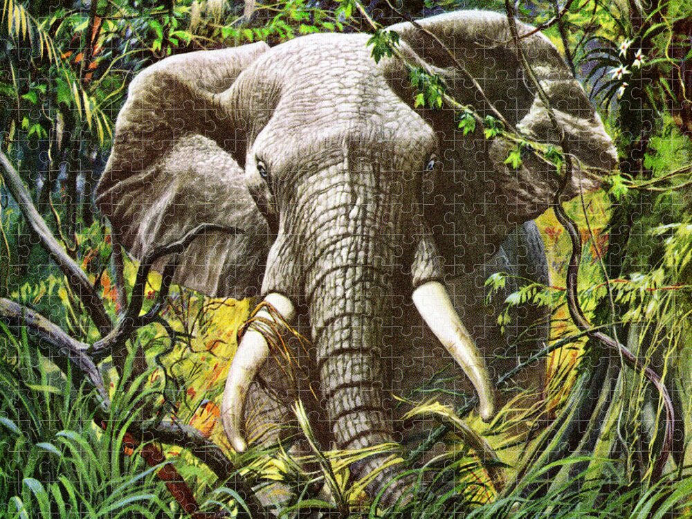 Africa Jigsaw Puzzle featuring the drawing Elephant in the Jungle by CSA Images