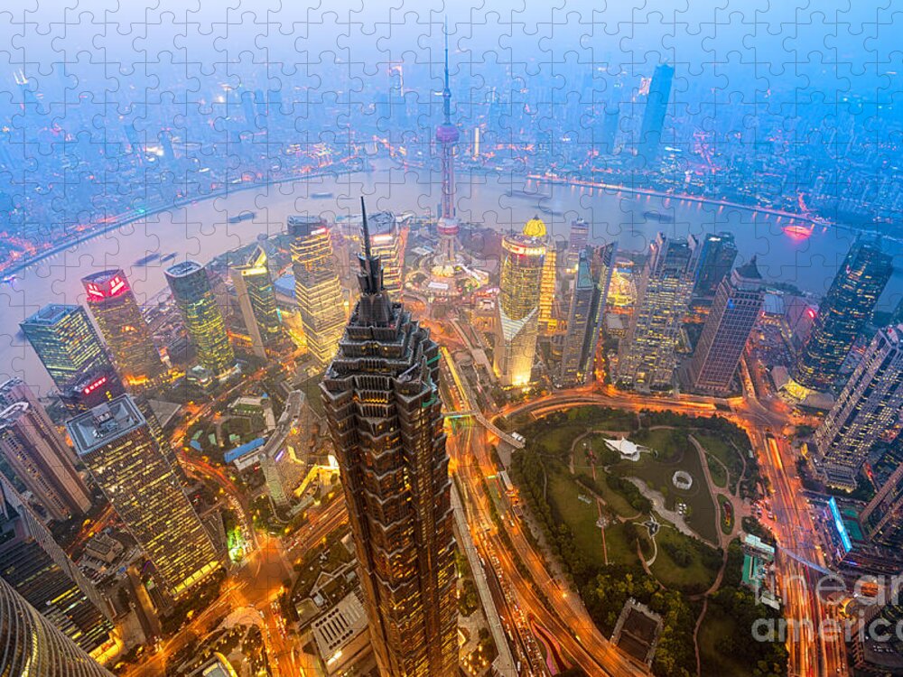 City Jigsaw Puzzle featuring the photograph Elevated Night View Of Shanghai`s by R.nagy