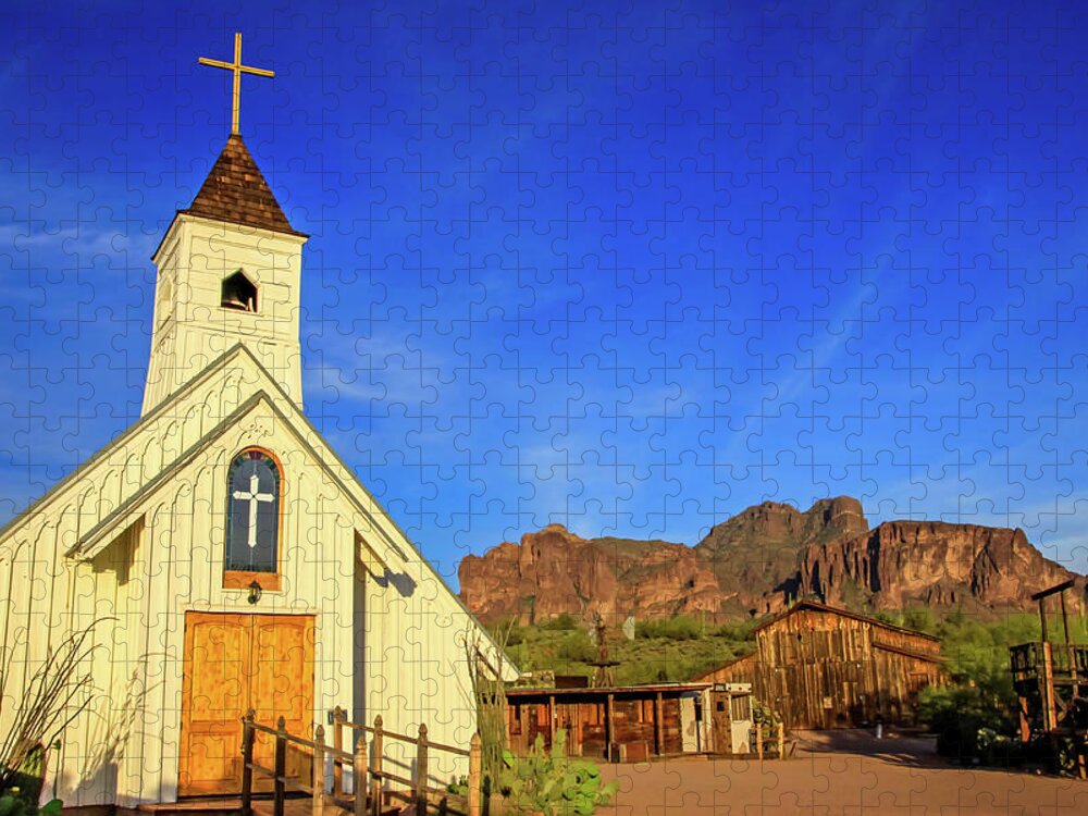 Apache Trail Jigsaw Puzzle featuring the photograph Elvis Chapel at Apacheland, Superstition Mountains by Dawn Richards