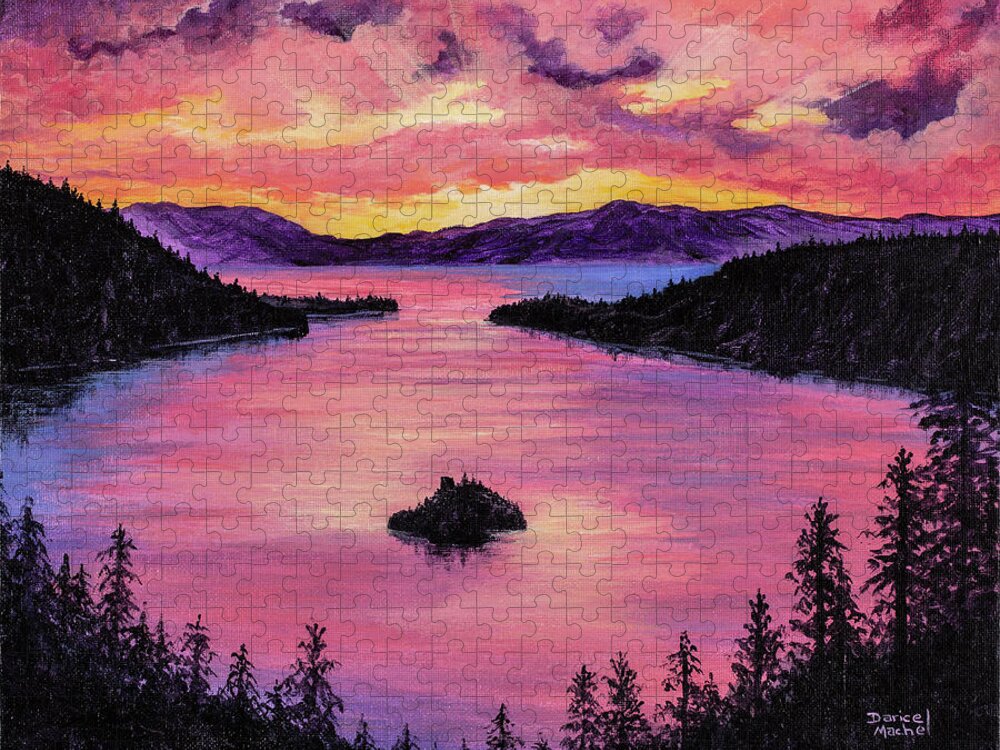 Emerald Bay Jigsaw Puzzle featuring the painting Emerald Bay Sunset by Darice Machel McGuire
