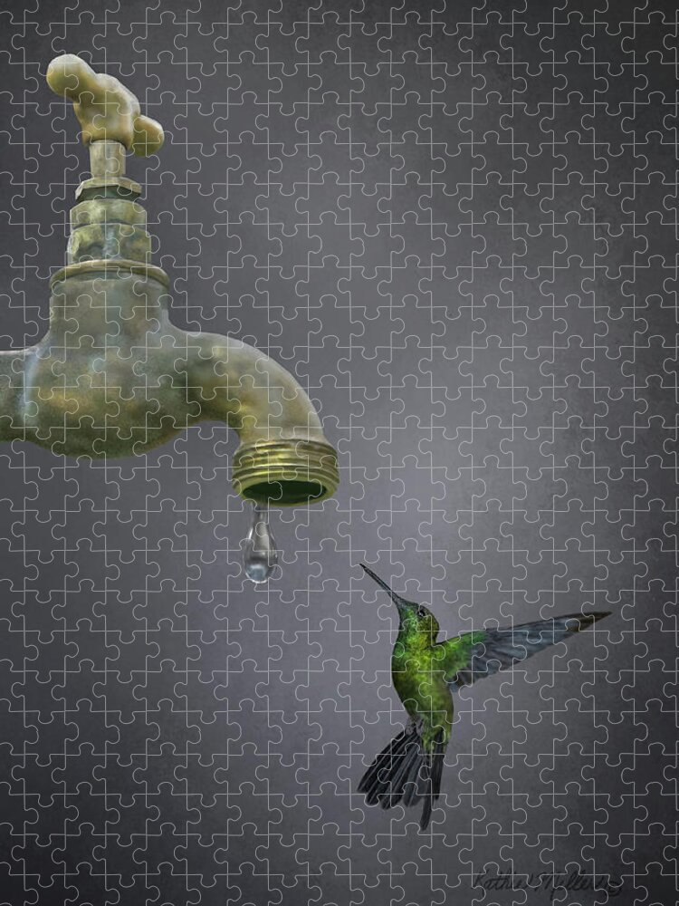 Hummingbird Jigsaw Puzzle featuring the digital art Emerald Sprite by Kathie Miller