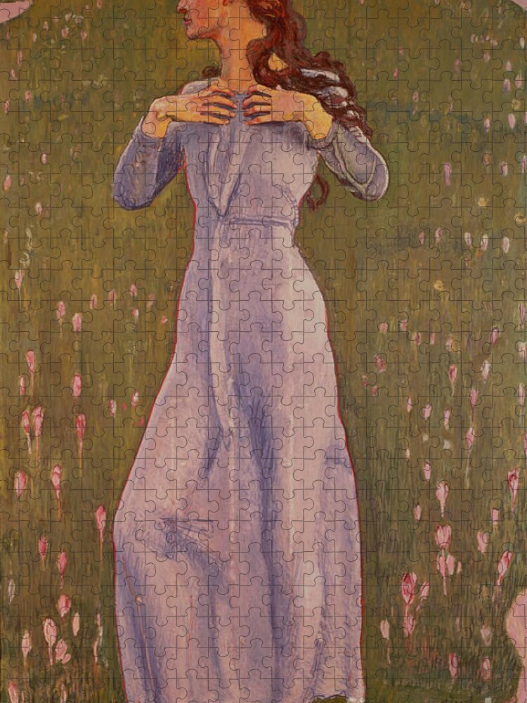 Hodler Jigsaw Puzzle featuring the painting Emotion Ergriffenheit, 1900 by Ferdinand Hodler