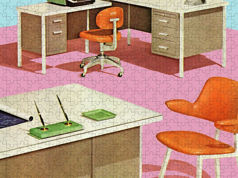 White Collar Worker Jigsaw Puzzle featuring the drawing Empty Midcentury Office by CSA Images