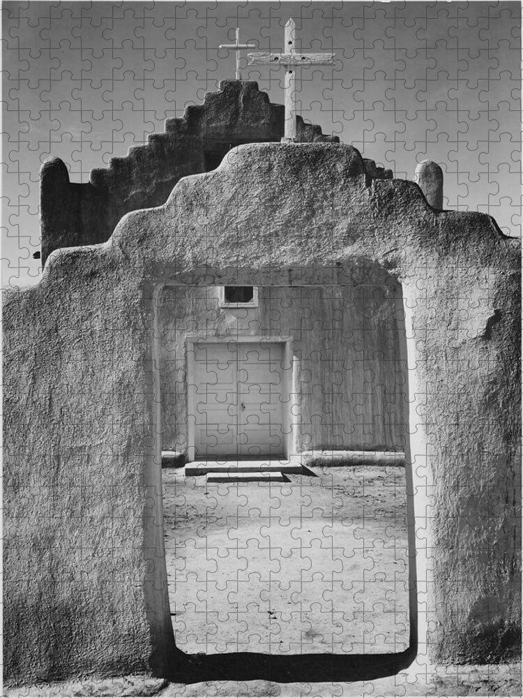 Church Jigsaw Puzzle featuring the painting Entrance to Church Taos Pueblo National Historic Landmark by Ansel Adams
