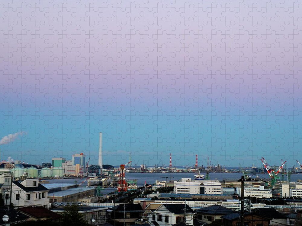 Industrial District Jigsaw Puzzle featuring the photograph Evening View Of Yokohamas Industrial by Kana hata