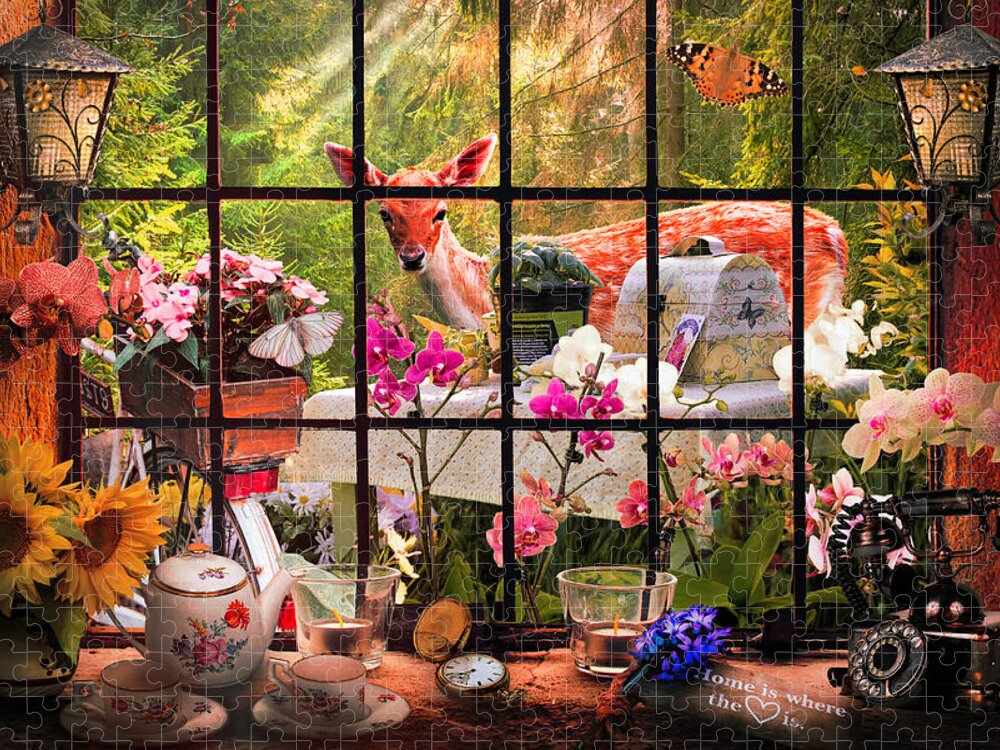 Fall Jigsaw Puzzle featuring the digital art Evening Visitor by Debra and Dave Vanderlaan