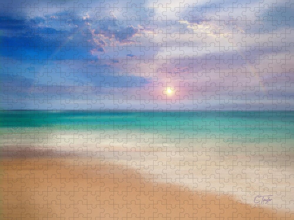 Seascape Jigsaw Puzzle featuring the mixed media Eventide by Colleen Taylor