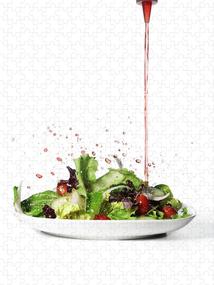 White Background Jigsaw Puzzle featuring the photograph Exploding Salad by Jonathan Kantor Studio