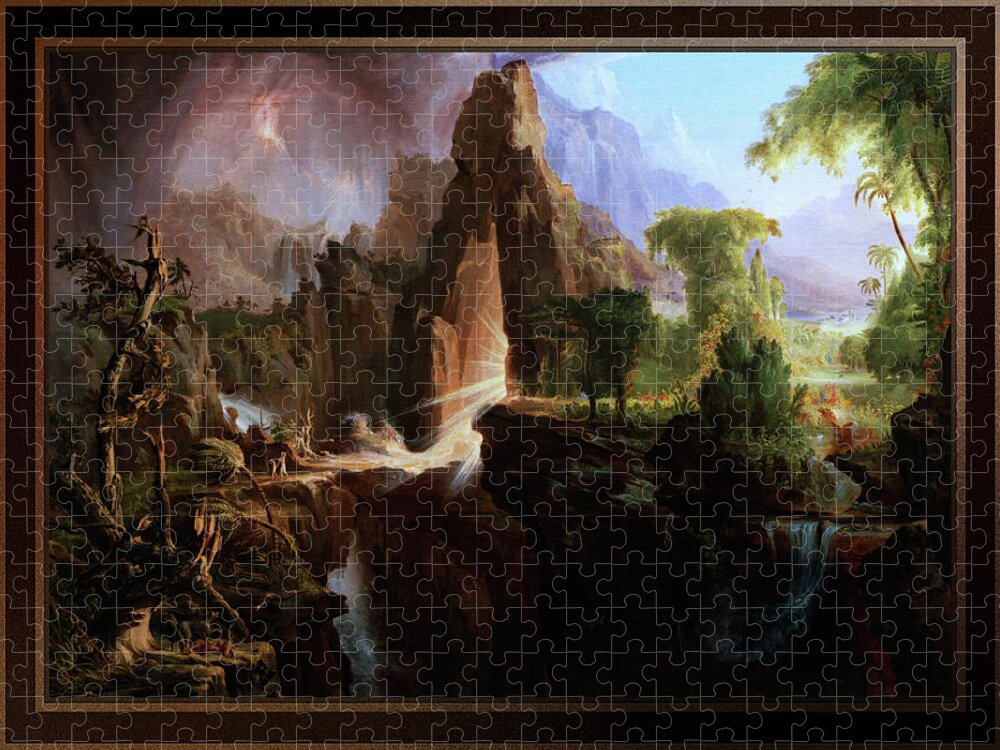 Expulsion From The Garden Of Eden Jigsaw Puzzle featuring the painting Expulsion from the Garden of Eden by Thomas Cole by Rolando Burbon