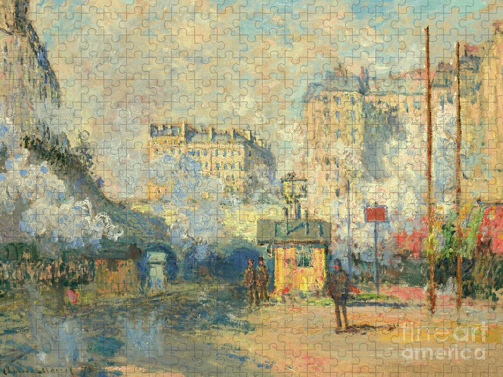 Monet Jigsaw Puzzle featuring the painting Exterior of Saint Lazare station, sunlight effect, 1877 by Claude Monet