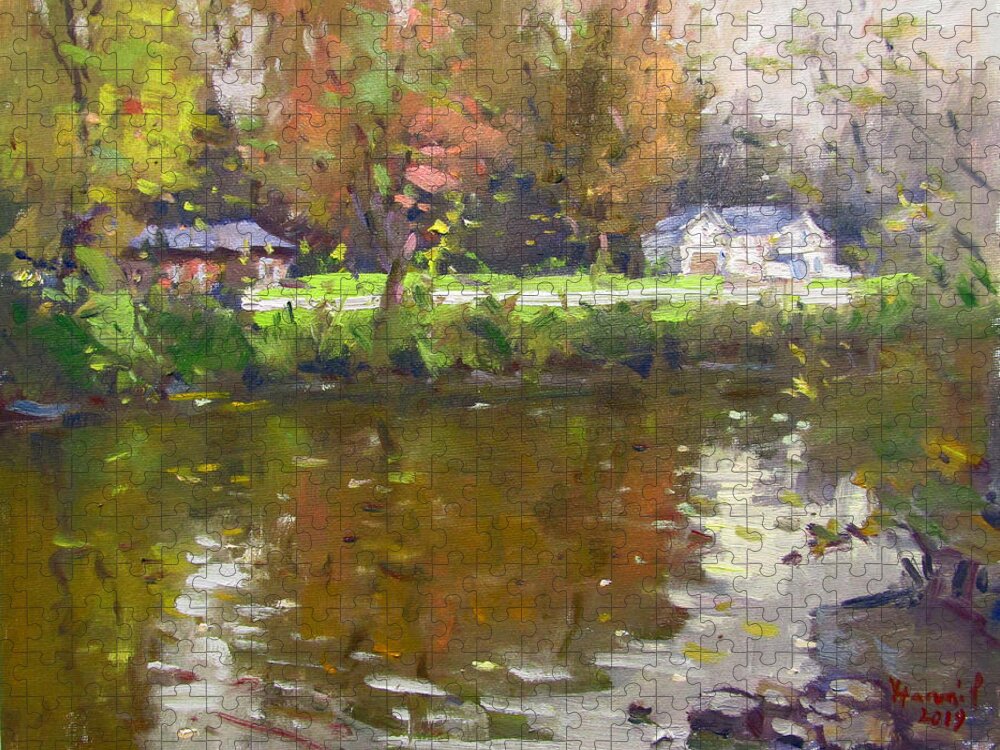 Fall Colore Jigsaw Puzzle featuring the painting Fall at Ellicott Creek Park by Ylli Haruni
