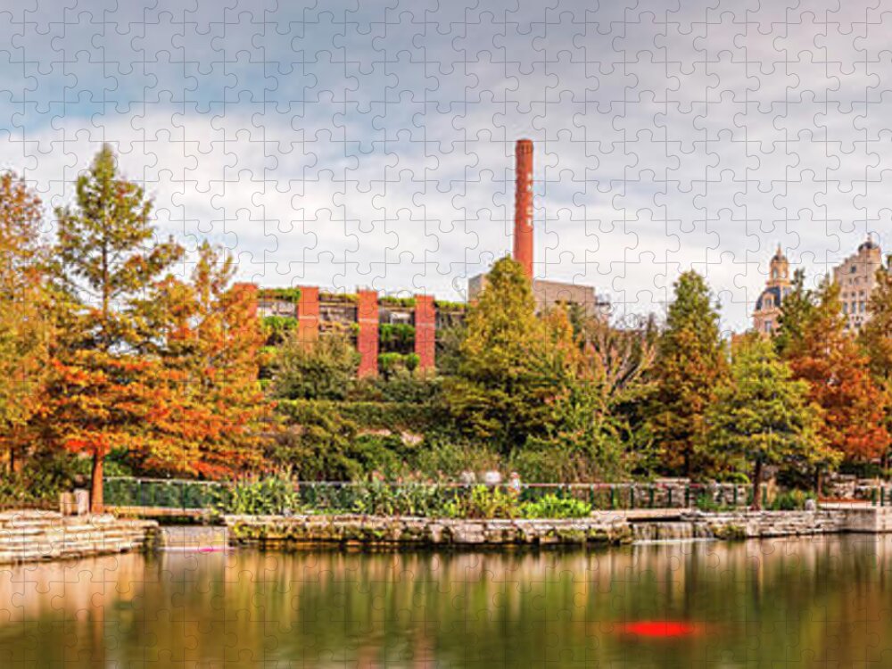 San Jigsaw Puzzle featuring the photograph Fall Panorama of Pearl Brewery, Hotel Emma, and San Antonio Riverwalk - Bexas County Texas by Silvio Ligutti