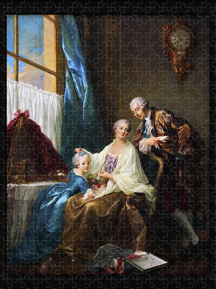 Family Portrait Jigsaw Puzzle featuring the painting Family Portrait by Francois-Hubert Drouais by Rolando Burbon