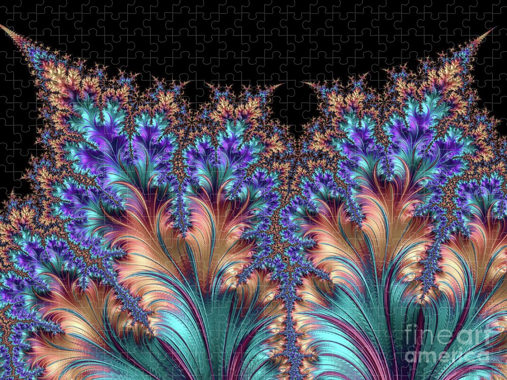 Fractals Jigsaw Puzzle featuring the digital art Fantasy Leaves by Elisabeth Lucas