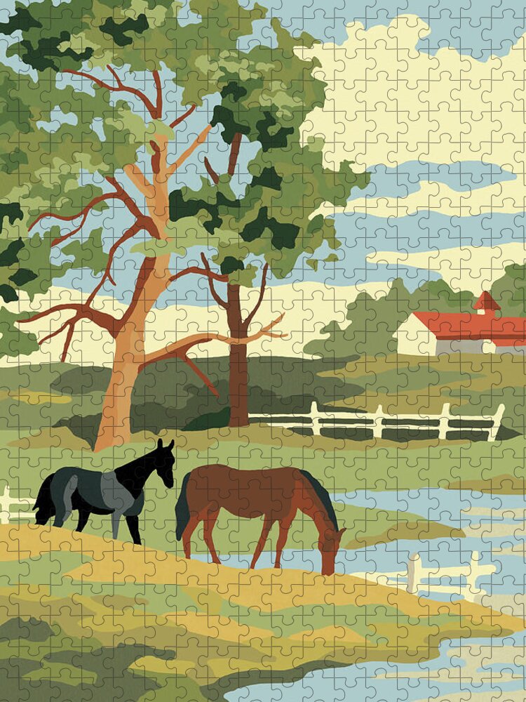 Agriculture Jigsaw Puzzle featuring the drawing Farm Landscape by CSA Images