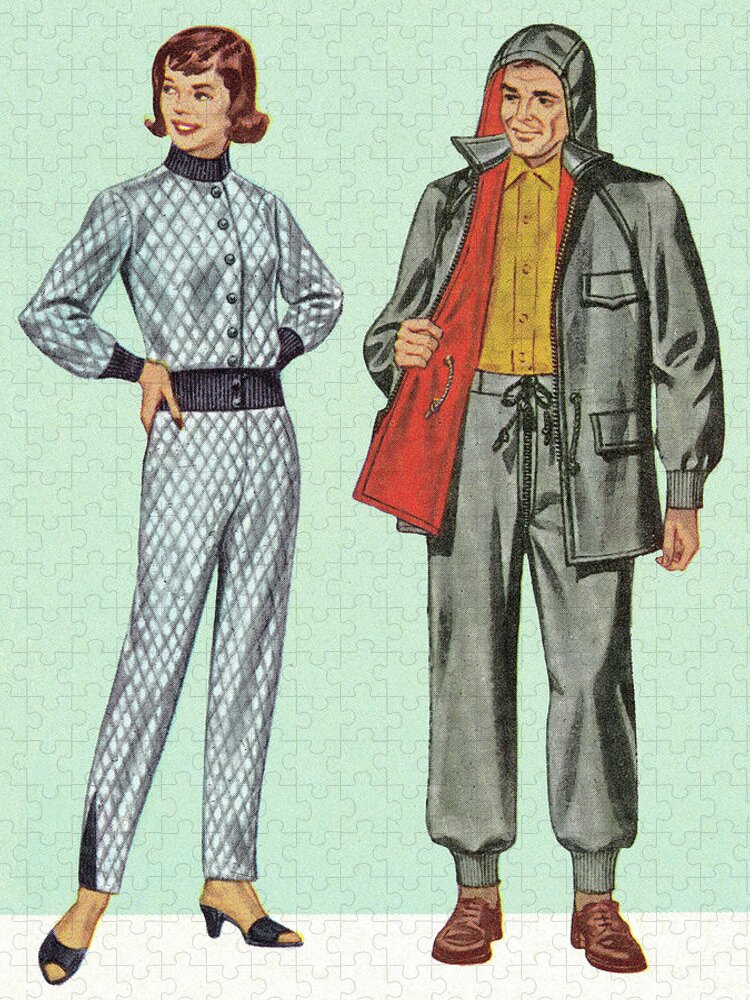 Adult Jigsaw Puzzle featuring the drawing Fashionable Man and Woman by CSA Images