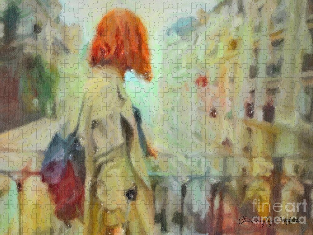 Red Hair Jigsaw Puzzle featuring the pastel Feel the Rain by Chris Armytage