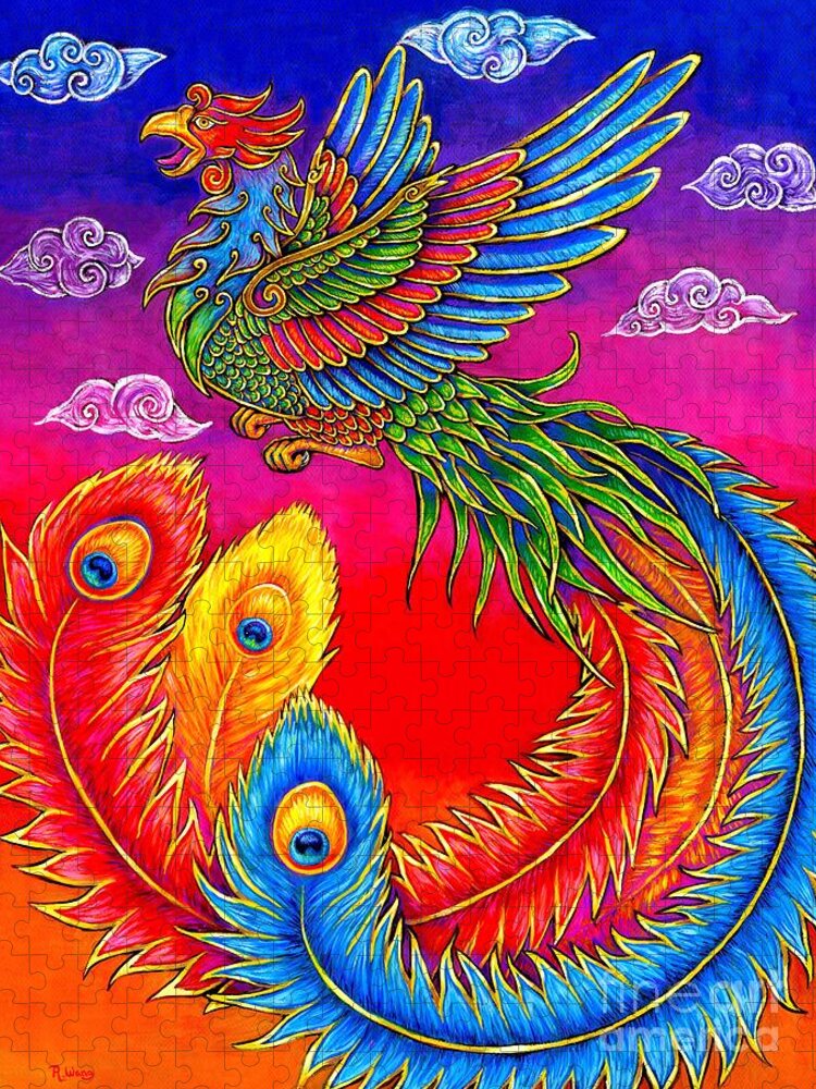 Chinese Phoenix Jigsaw Puzzle featuring the painting Fenghuang Chinese Phoenix by Rebecca Wang