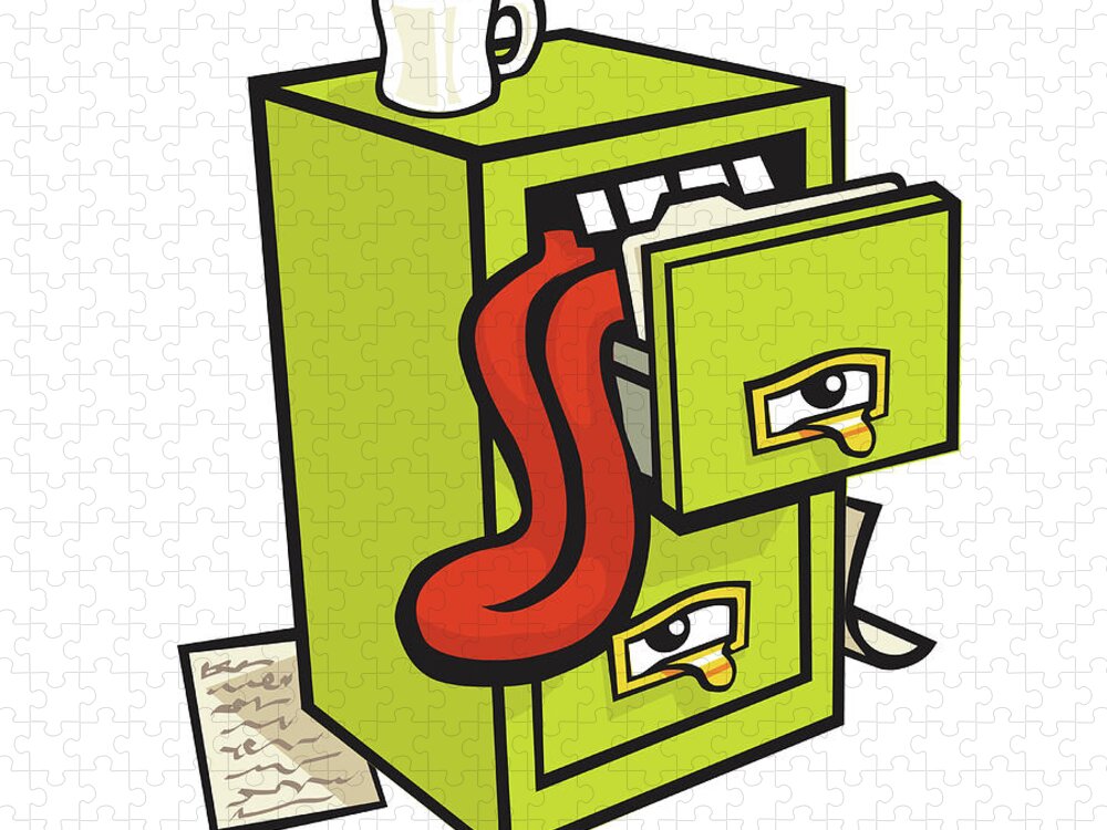 Backup Jigsaw Puzzle featuring the drawing File Cabinet with Tongue Hanging Out by CSA Images