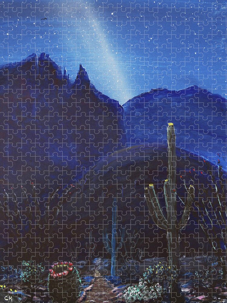 Tucson Jigsaw Puzzle featuring the painting Finger Rock Trail Night, Tucson, Arizona by Chance Kafka