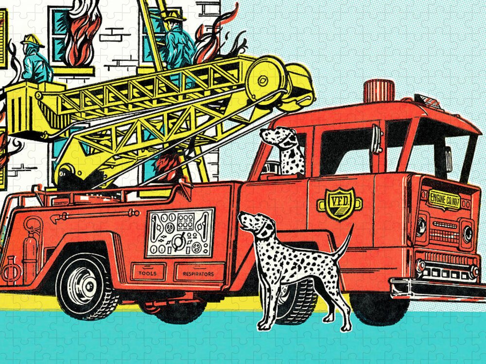 Architecture Jigsaw Puzzle featuring the drawing Firetruck by CSA Images
