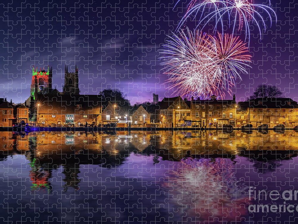 Norfolk Jigsaw Puzzle featuring the photograph Norfolk firework display over Kings Lynn England by Simon Bratt