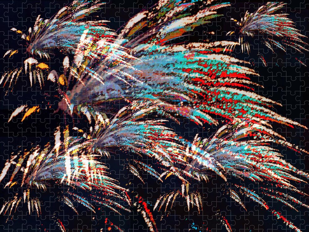 Patriotic Jigsaw Puzzle featuring the photograph Fireworks over Mt. Olivet Abstract Overlay by Mike McBrayer