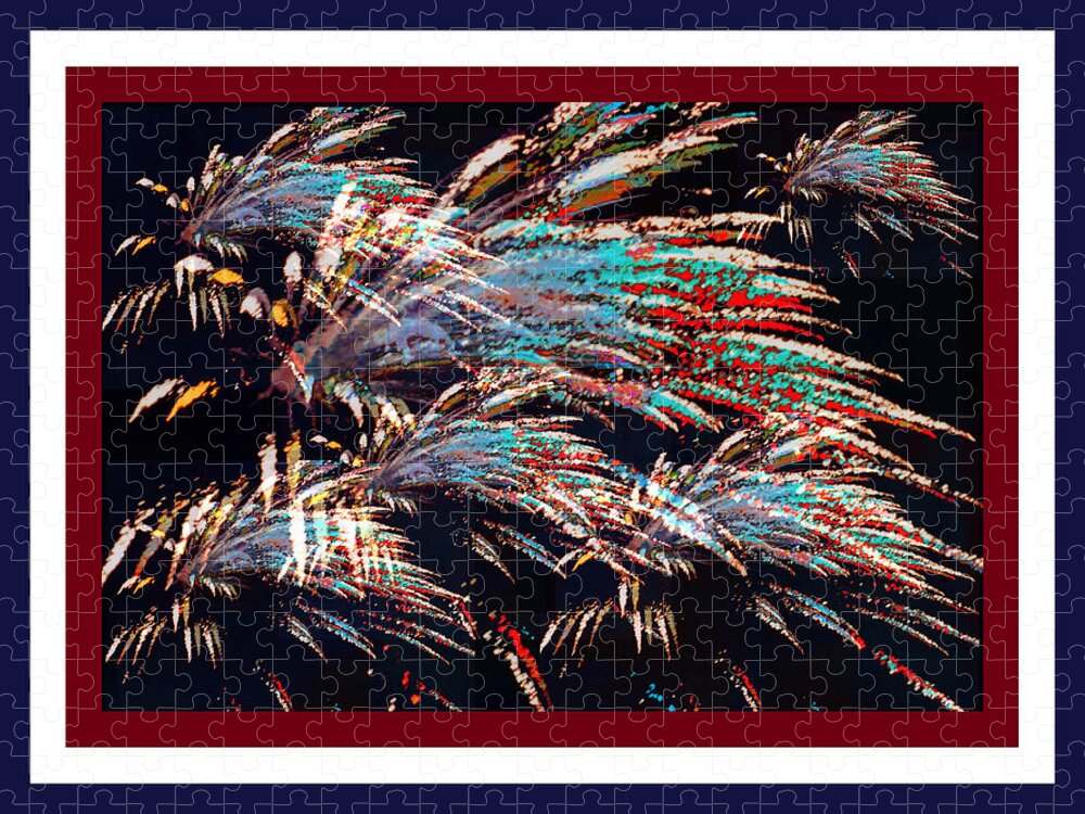 Patriotic Jigsaw Puzzle featuring the photograph Fireworks Over Mt. Olivet Abstract w/Trim by Mike McBrayer