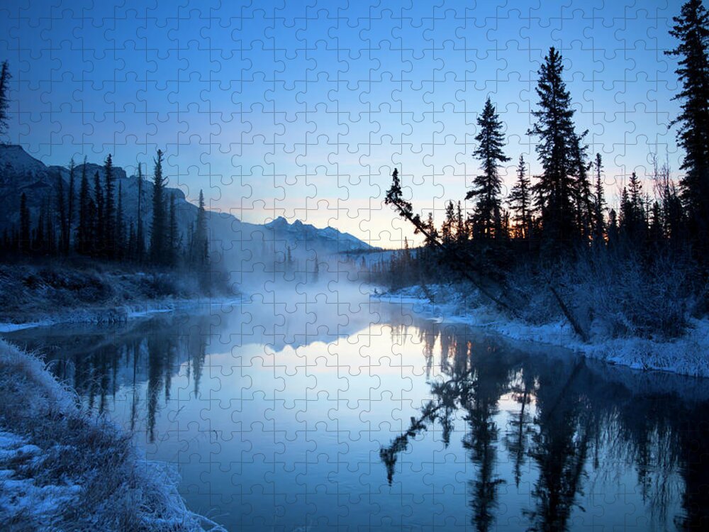 Scenics Jigsaw Puzzle featuring the photograph First Light On Mountain River by Dan prat