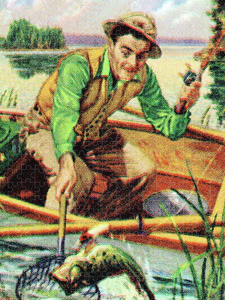 Activity Jigsaw Puzzle featuring the drawing Fisherman in a Boat by CSA Images