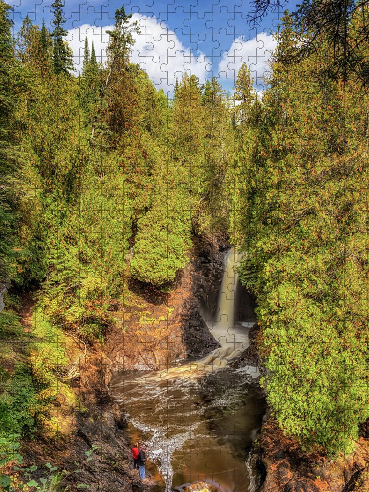 Waterfall Jigsaw Puzzle featuring the photograph Fishing at Cascade Falls by Susan Rissi Tregoning