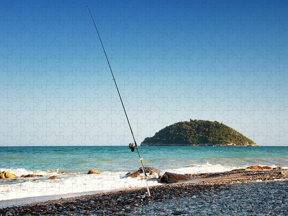 Tranquility Jigsaw Puzzle featuring the photograph Fishing Rod, Gallinara Island In by Sebastian Condrea