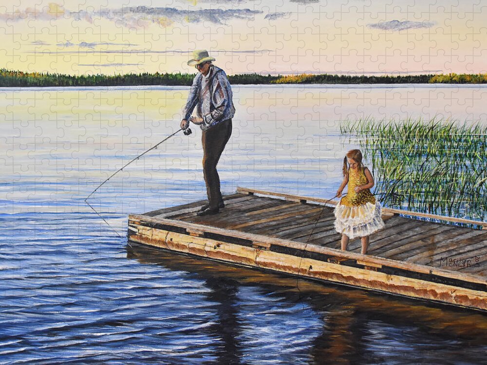 Fishing Jigsaw Puzzle featuring the painting Fishing With A Ballerina by Marilyn McNish