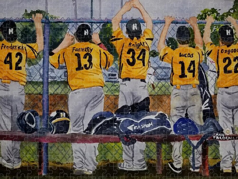 Baseball Jigsaw Puzzle featuring the painting Five Amigos in the Hartland by Ann Frederick