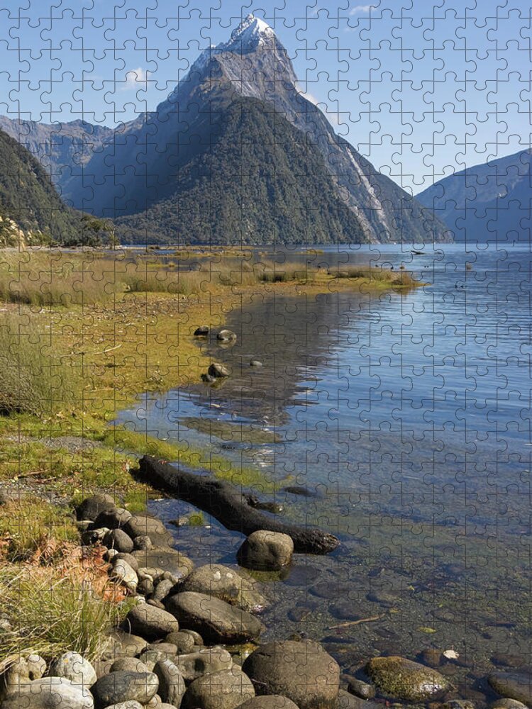 Toughness Jigsaw Puzzle featuring the photograph Fjord Landscape With Mitre Peak by John Elk