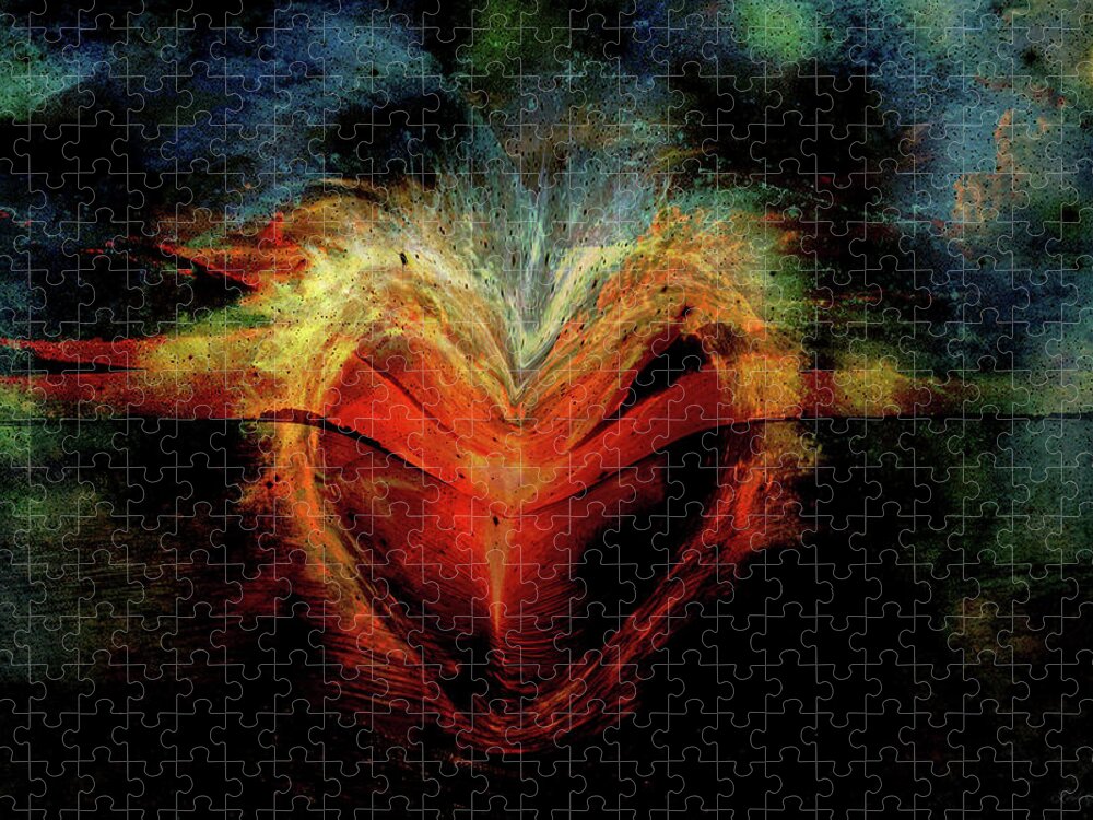 Flamed Heart Jigsaw Puzzle featuring the digital art Flamed Heart by Linda Sannuti